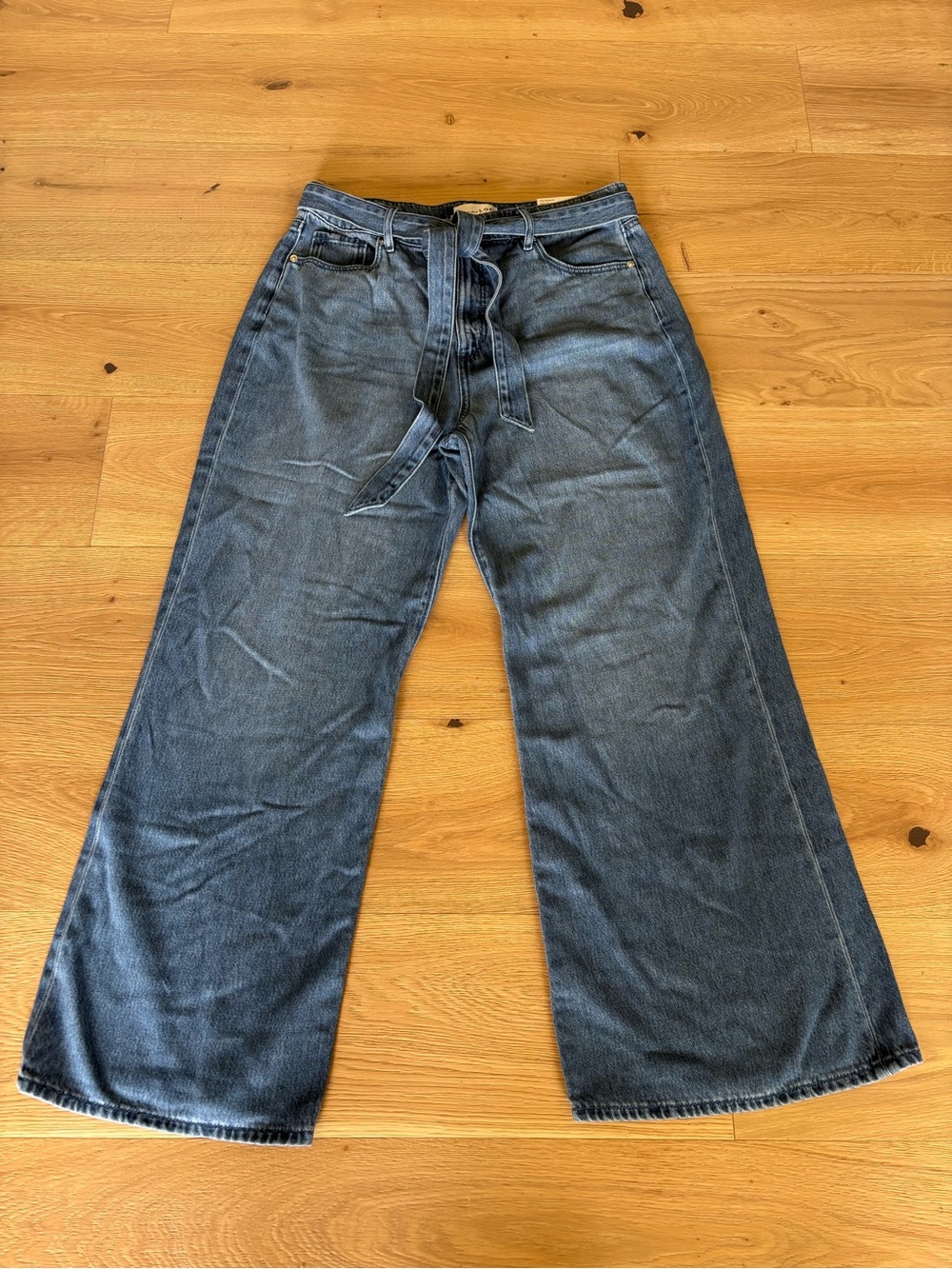 NWT LOFT The Palazzo High Rise Wide Leg Tie Waist Petite Jeans, Medium Wash 12 P